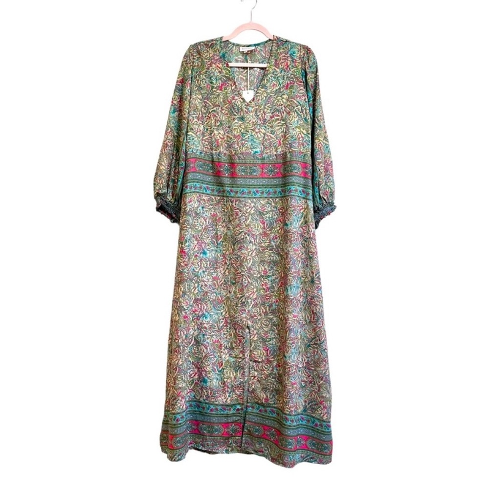 Boemo Anthropologie multicolored long sleeve maxi peasant dress, Medium